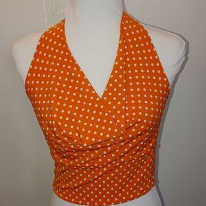 Orange polka dot halter top size M